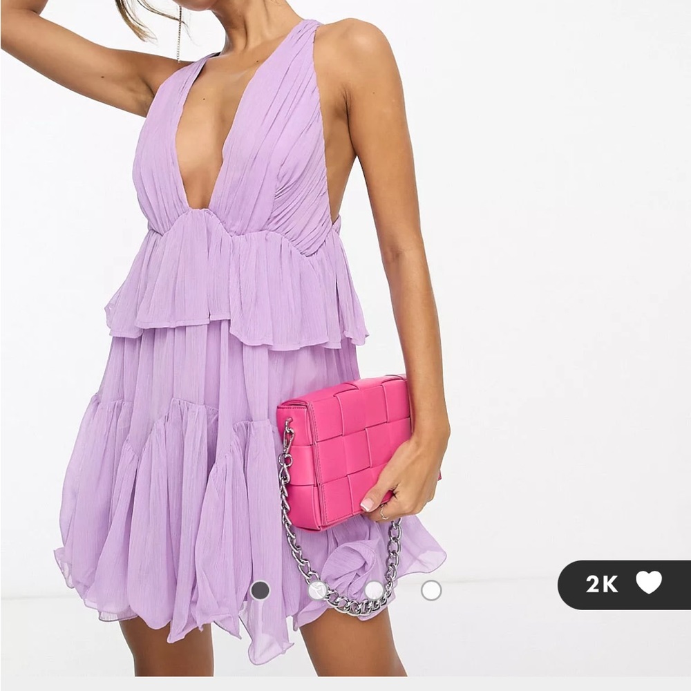 ASOS plunge pleated tiered mini dress